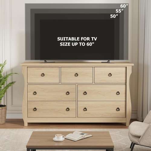 Natural 7-Drawer Dresser for Living Room, Bedroom, Entryway