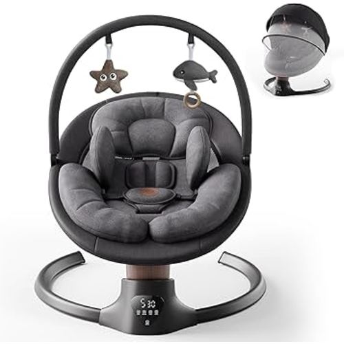 Baby Swings for Infants, FasonBaby Electric Baby Swing with 10 Preset Melodies, 5 Speeds, Remote Control and Bluetooth - Portable Infant Swing for Indoor and Outdoor(Black)