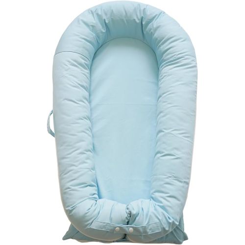 CooCooBaby Deluxe Infant Lounger, Baby Nest Cover for Baby Girls & Boys, Newborn Essentials for Baby 0-12 Months, 100% Cotton (SummerSky)