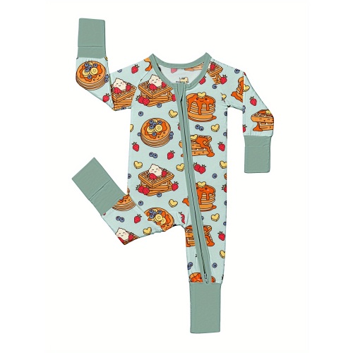 3-6mth infant bamboo fiber romper cute animal print breakfast