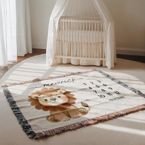 Personalized Lion Milestone Baby Blanket Lion Nursery Decor Baby Shower Gift Custom Baby Name Monthly Baby Blanket Lion Jungle Theme Nursery