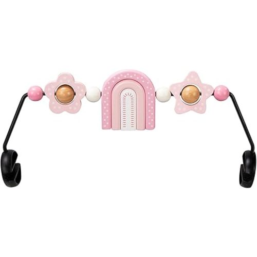 Baby Bouncer Toy Bar Wooden Compatible with Baby Bjorn Bouncer, Bouncer Toy Attachment, Tight and Secure Fit, So Fun to Watch, Touch and Spin for Babies All Ages (Pink Rainbow)
