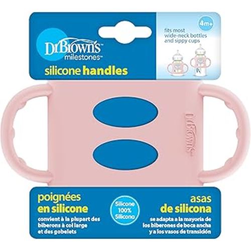 Dr. Brown's Wide-Neck Baby Bottle Handles, 100% Silicone, Easy Grip Removable Handles for Bottle to Sippy Cup Transition, Pink, 4m+