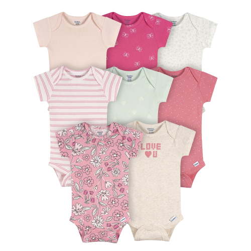 Gerber Baby Neutral Short Sleeve Onesies, 8-Pack, Sizes 0/3 Newborn - 12 Months