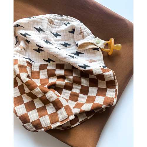 Muslin Lovey – Lightning Bolt Checkerboard Baby Security Blanket