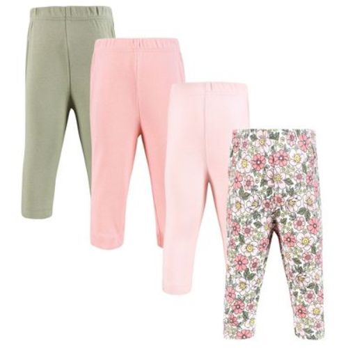 Hudson Baby Girls Cotton Pants and Leggings, Pink Yellow Pretty Floral, Newborn