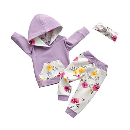 Eghunooy Baby Girl Clothes Long Sleeve Floral Hoodie Sweatshirt Pants with Pocket Headband Outfit Sets