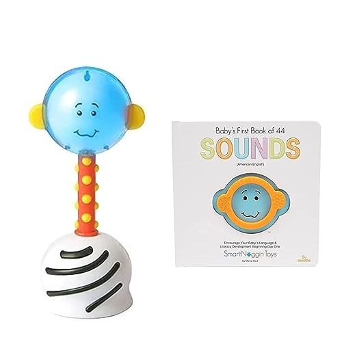 SmartNoggin Baby Developmental Milestones Set: NogginStik Developmental Light-Up Rattle and Baby’s First Book of 44 Sounds with Teether