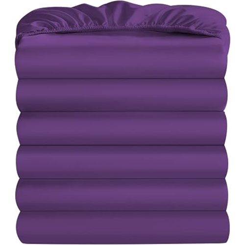 Maple&Stone Twin Fitted Sheet Only - Bulk Pack of 6 Bottom Sheets - Premium Soft & Breathable, Brushed Microfiber Fabric for Twin Size, Purple