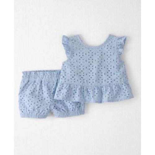 Baby Girls' Organic Cotton Eyelet Round Neck Top and Shorts, 2-Piece Set