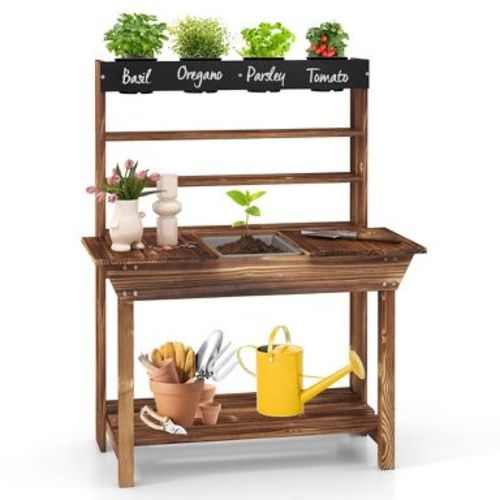 Costway Kids Potting Bench Wooden Toy Gardening Center w/ Removable Sink & Chalkboard