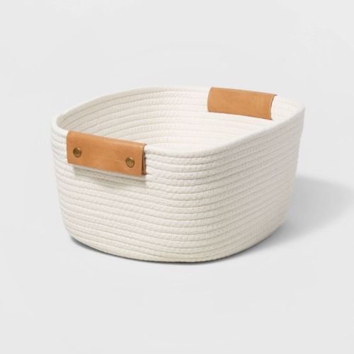 13" Decorative Coiled Rope Square Base Tapered Basket Small Cream - Brightroom™