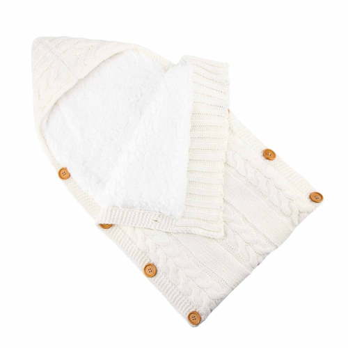 YWDJ Newborn Blanket-Wrapped Plus Velvet Sleeping Bag Thick Knitted Sleeping Bag Woolen Stroller White 0-12 Months
