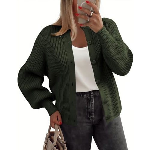 Zeagoo 2025 Cardigan Sweaters for Women Long Sleeve Chunky Knit Cardigan Crew Neck Button Down Fall Fashion Clothes