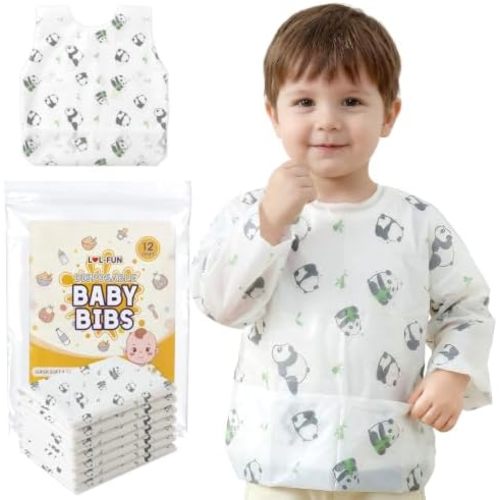 LOL-FUN Disposable Baby Bibs with Crumb Catcher, 12/24PCS