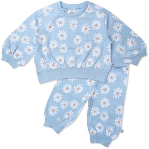 HonestBaby 2-Pack Crewneck Sweatshirt and Sweatpant Set 100% Organic Cotton for Toddler, Baby Boys, Girls
