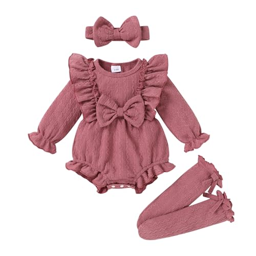YOUNGER TREE Newborn Baby Girl Clothes Sweater Long Sleeve Ruffle Bow Romper Bodysuit Spring Fall Winter Outfits