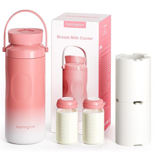 Portable Breast Milk Cooler Bottle for Travel - 22oz Breastmilk Chiller with 2 Baby Bottles, Reusable Storage Container 360° Total Cooling for 24 Hours, Outdoor Thermos for Breastfeeding Moms, Pink