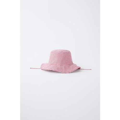 VICHY CHECK BUCKET HAT - Red / White | ZARA United States