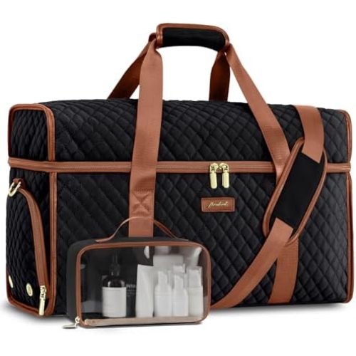 Weekender Travel Duffle Bag for Women: Overnight Bags with Shoe Compartment Carry on Bags for Airplanes with Toiletry Bag Weekend Yoga Gym Bag with Wet Pocket Black Brown
