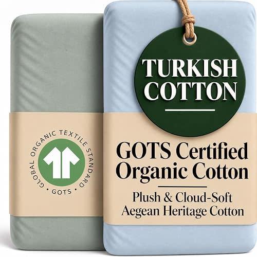 Bunnyjik 2 x GOTS Organic Bedside Bassinet Sheets 33x20 and 35x19 Compatible with Maxi Cosi Iora, Baby Delight, Ronbei, Koola Baby Bond, Harppa Cudly 3 in 1 - Luxury Turkish Cotton - Boy, Girl