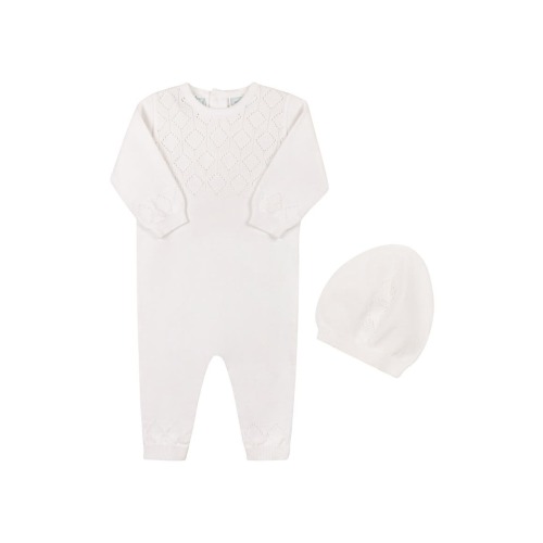 Lux Cotton Pointelle Romper & Hat Set