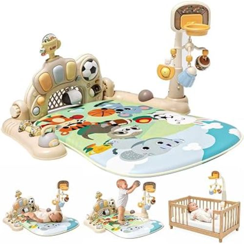 STACTCUTE 3-in-1 Baby Gym & Play Mat with Musical Piano (Khaki）