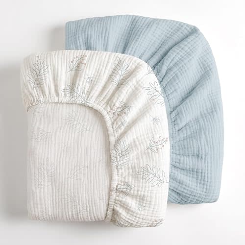 Light blue BabyBond Muslin Crib Sheets Fitted for Baby – Soft & Breathable – 2 Pack