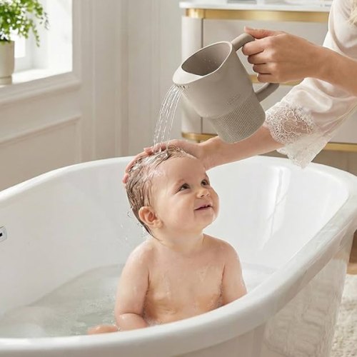 Roslim Silicone Baby Bath Rinse Cup, Shampoo & Body Rinser with Easy-Grip Handle for Rinsing Hair and Body Washing, Lightweight, Non-Toxic for Babies, Toddlers, Kids (Taupe)