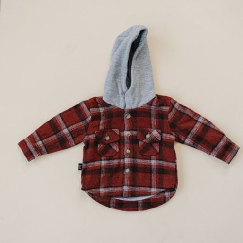 Kids Everest Flannel Hooded Button Up Jacket Red 18-24M - Olive + Scout