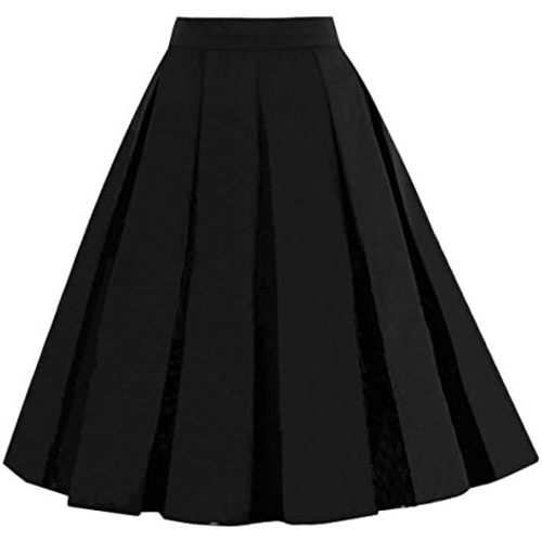 Girstunm Women's Pleated Vintage Skirt Floral Print A-line Midi Skirts with Pockets