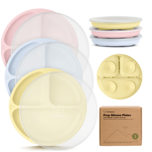 3-Pack Prep Silicone Suction Plates with Lids