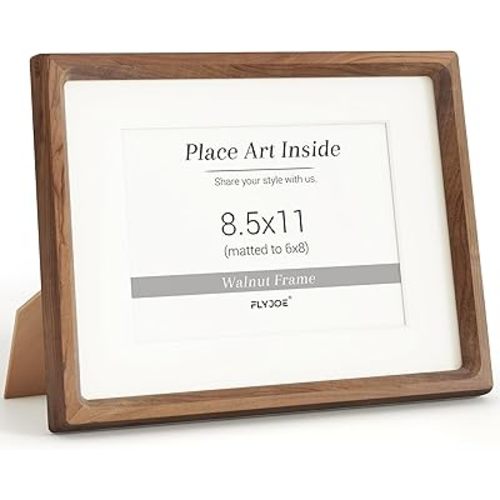 8.5 by 11 Picture Frame, USA-Sourced Natural Walnut Wood Photo Frame with Tempered Glass, Handcrafted Rounded Corner 8.5x11 Wooden Frame Matted to 6x8 Photos, Diploma Certificate Document Frame