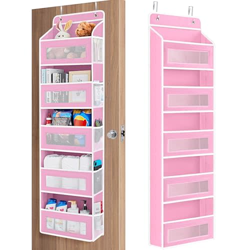 JARLINK Over the Door Organizer for Bedroom, Pantry, Bathroom, 5 Shelf Pink | Anti-Tilt Design, 44 lb Load Capacity, Hanging Door Organizer with 5 Large Capacity Pockets, Behind Door Storage for Nursery