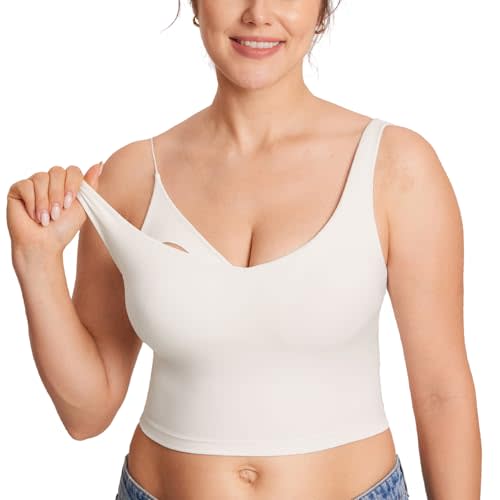 MOMANDA Women's Nursing Bras Longline Sports Breastfeeding V Neck Sleeveless Crop Tank Top with Built in Bra