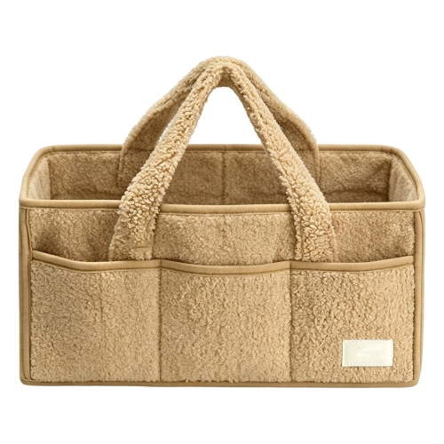 Nnndbs Teddy Fleece Baby Diaper Caddy Organizer, Portable Nursery Storage Bin with Removable Dividers for Changing Table Car, Newborn Essentials Gift