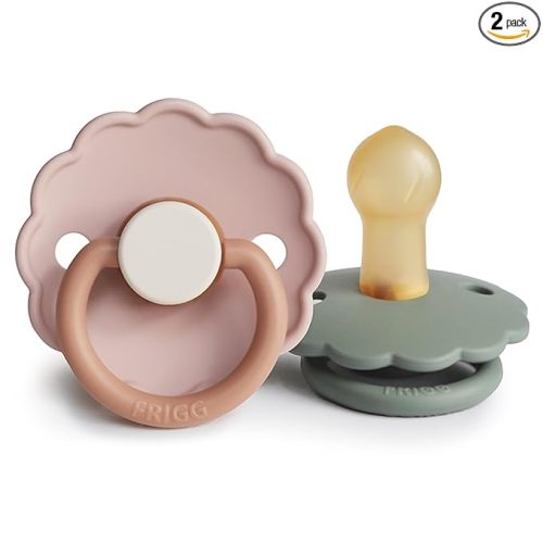 FRIGG Daisy Natural Rubber Baby Pacifier | Made in Denmark | BPA-Free (Biscuit/Lily Pad, 0-6 Months) 2-Pack