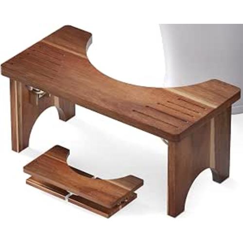 Acacia Wood 7-Inch Foldable Toilet Stool Squat for Bathroom