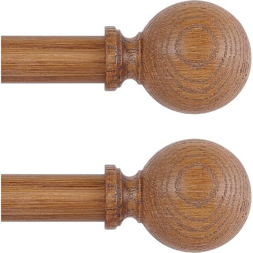 2 Pack Wood Curtain Rods for Windows 28 to 48 Inch,1 Inch Wood Grain Ball Adjustable Curtain Rod,Boho Heavy Duty Curtain Rods,Farmhouse Rustic Window Curtains Rods,Brown Drapery Rods Set 18-45"