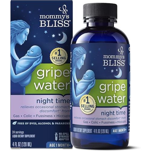 Mommy's Bliss Gripe Water Night Time, Infant Gas & Colic Relief, Gentle & Safe, 2 Weeks+, 4 FL OZ Bottle (Pack of 1)