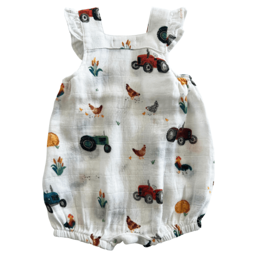 Muslin Smocked Overall Shortie, Tractors
