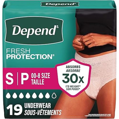 Depend FIT-FLEX Incontinence Underwear for Women, Maximum Absorbency, Disposable, Small, Blush, 19 Count (Packaging May Vary)