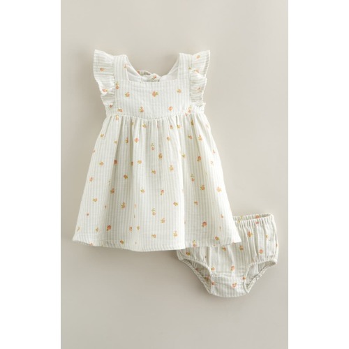 Flutter Sleeve Tie Back Cotton Muslin Sundress & Bloomers, 6M