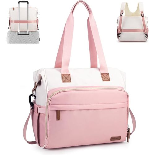 Pripher Diaper Bag Backpack Mommy Bag Large Capacity Diaper Backpack Travel Essential Baby Diaper Bag for Mom and Dad, Pink & Beige