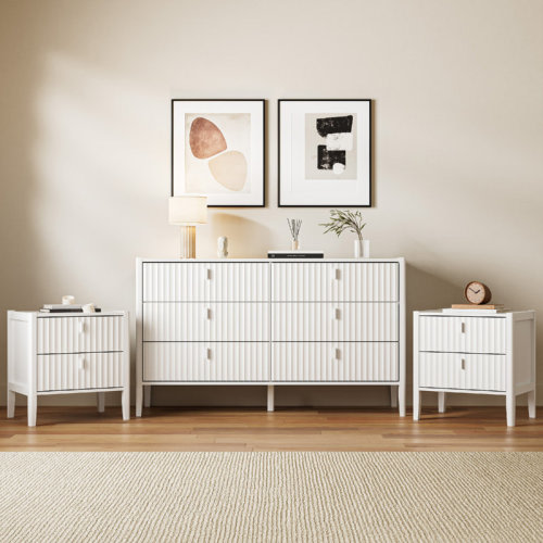 Ebern Designs 3 Piece Bedroom Set, 6 Drawer Dresser And Nightstand Set Of 2 & Reviews | Wayfair