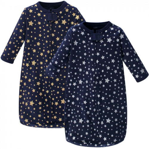 Hudson Baby Infant Cotton Long-Sleeve Wearable Sleeping Bag, Sack, Blanket, Metallic Stars, 3-9 Months