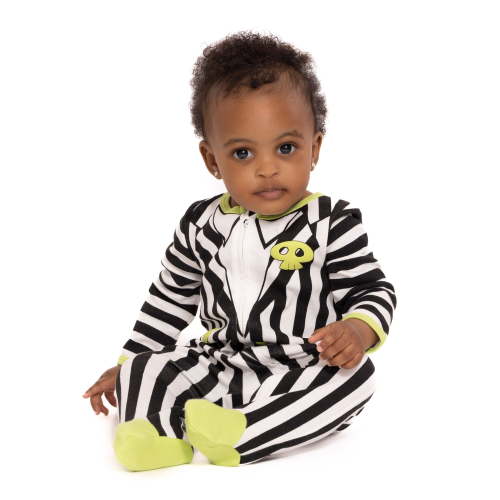 Halloween Beetlejuice Baby Boys or Girls Footed Sleep N Play Pajamas and Bib Set, 2-Piece, Sizes 0M-9M