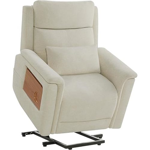 CHITA Power Lift Recliner Chair for Elderly with Heat and Massage, Electric Lift Chairs with Foldable Tray Table, Cupholder, Removable Lumbar Pillow, 2 Side Pockets, Fabric in Cream
