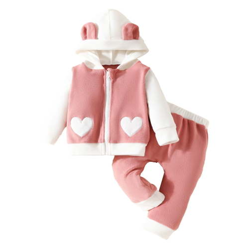 BLVB Toddler Baby Boys Girls Valentine's Day Outfits Fall Winter Warm Clothes Long Sleeve Fleece Zipper Hooded Jackets Pants Sets