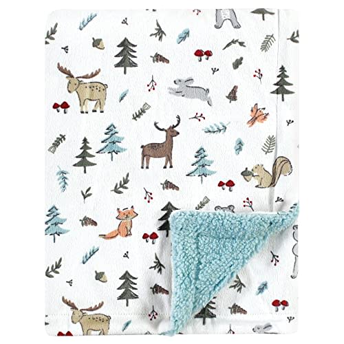 Hudson Baby Unisex Baby Plush Mink and Sherpa Blanket, Woodland Friends, One Size
